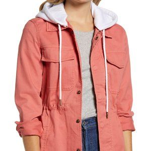 $110 CASLON Hooded Stretch Cotton Utility Jacket CORAL FADED PINK XS